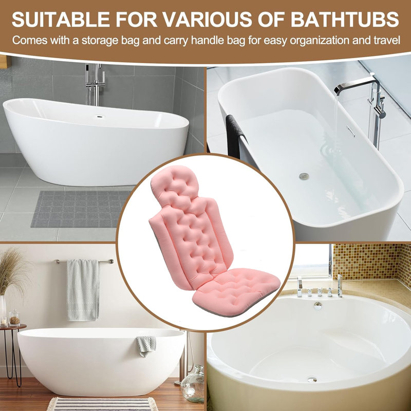 Luxury Full Body Bath Pillow For Bathtub, Bath Pillows For Tub With Non-Slip Suction Cups, Cushion For Bathtub Headrest Neck Back Support