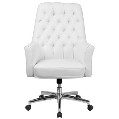 Chaise de bureau pivotante traditionnelle capitonnée en LeatherSoft avec dossier moyen et accoudoirs
