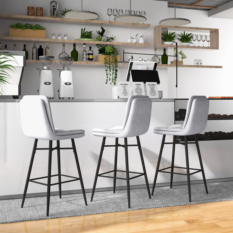 Tiffanie Bar Stool with Iron Frame, Grey