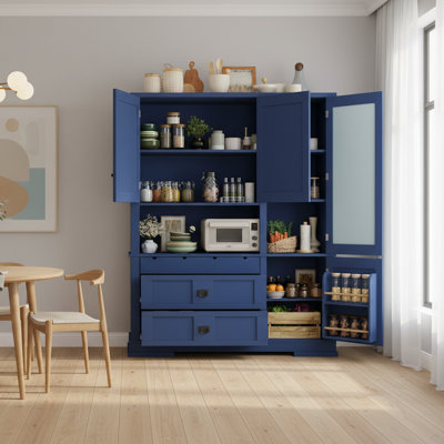 Extra-Large Pantry Cabinet with Hutch Drawers and Adjustable Storage