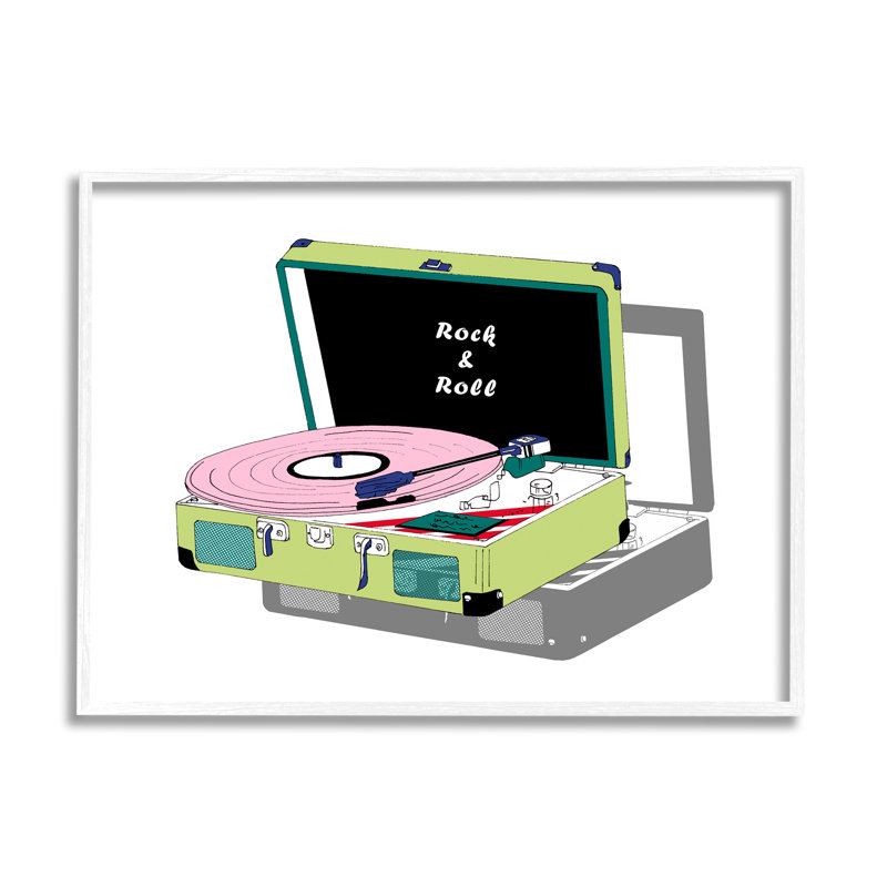 «Rock & Roll», tourne-disque rétro encadré, art mural texturé par Melissa Wang_aq-378, H 11 po x l 14 po x P 1,5 po
