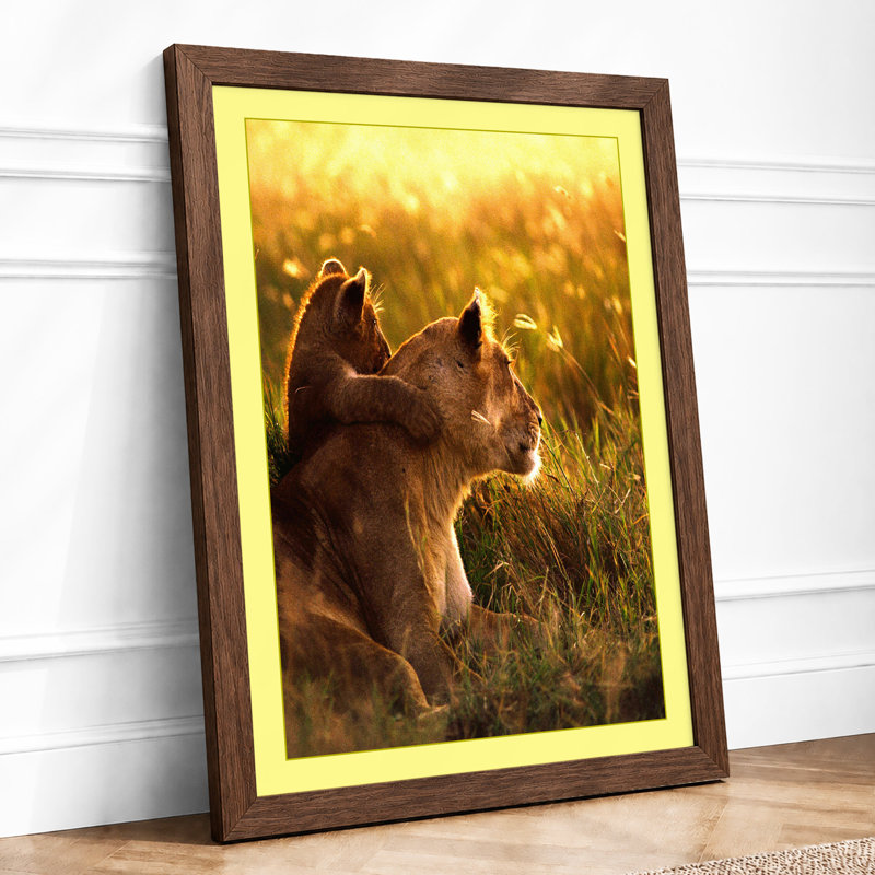 Lioness In Golden Light Boho - Print, A2 - 59.4 x 42.0 cm, Walnut