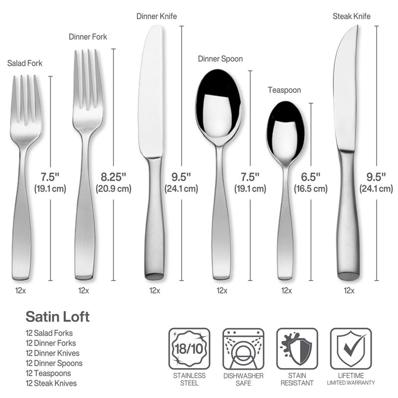 Satin Loft 75-Piece 18/10 Stainless Steel Flatware Set, Service for 12