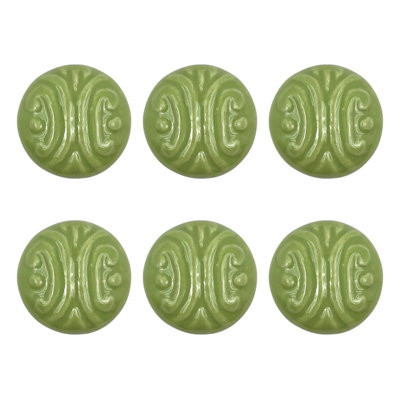 Ensemble de six poignées de tiroir en céramique gaufrée verte