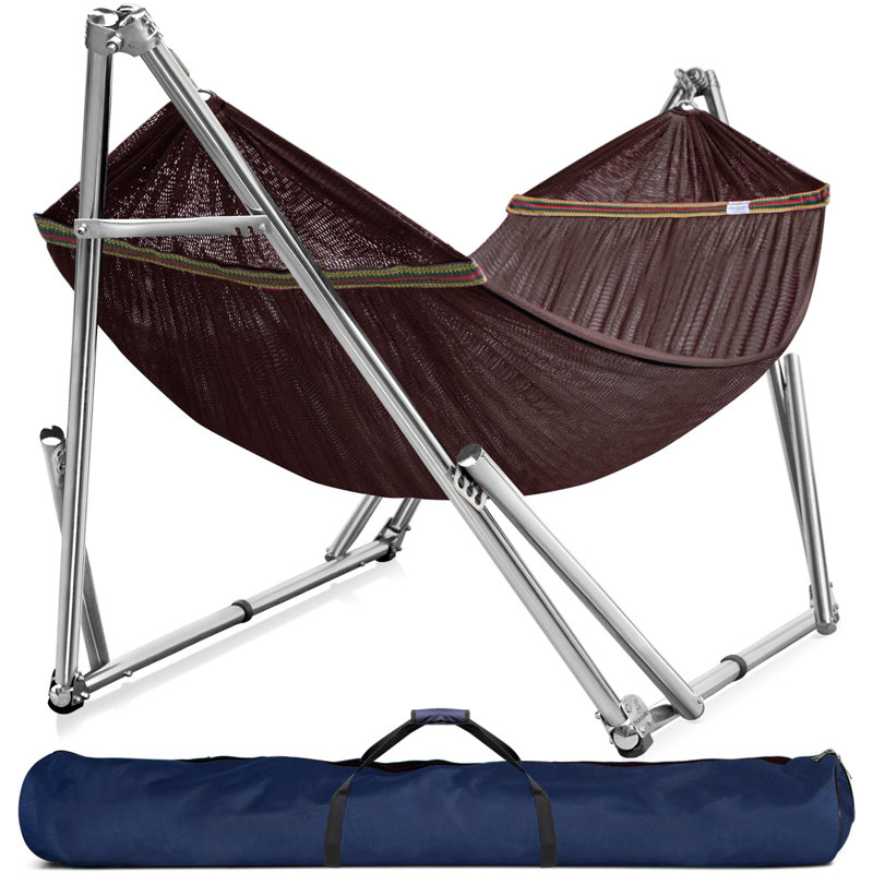 Support de hamac réglable, hamac de camping pliable et support, support de hamac double de luxe d'une capacité de 650 lb pour 2 personnes, assemblage facile, antidérapant et silencieux