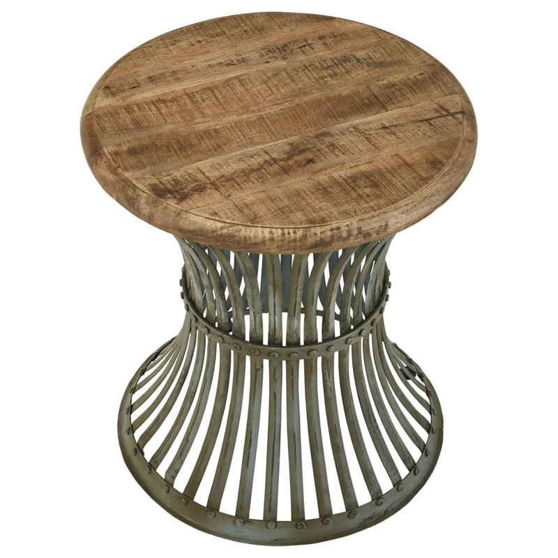 Table d'appoint ronde naturelle et bleue patinée
