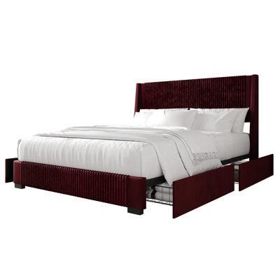 Eliset Corduroy  Upholstered Unfinished Wingback Storage Bed