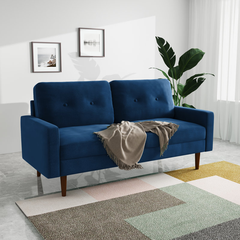 Madian Velvet Sofa, Space Blue Velvet, 32.7" H x 70" W x 30" D