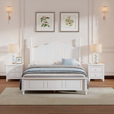 3-Pieces Bedroom Sets, Wood Platform Bed and Two Nightstands