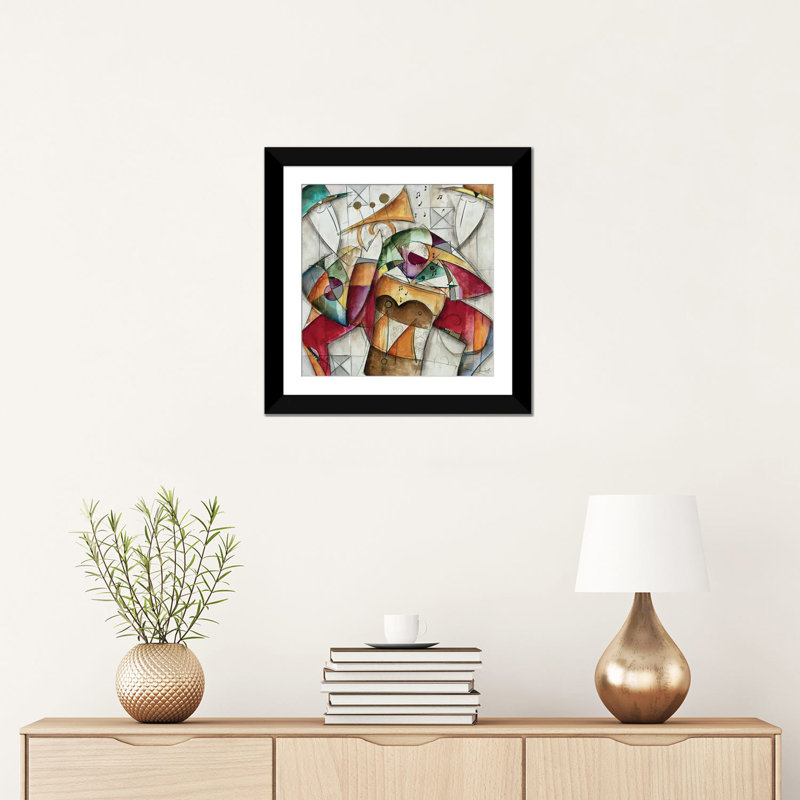 " Jam Session I " by Eric Waugh, 16" H x 16" W x 1" D, Black Framed Paper, White
