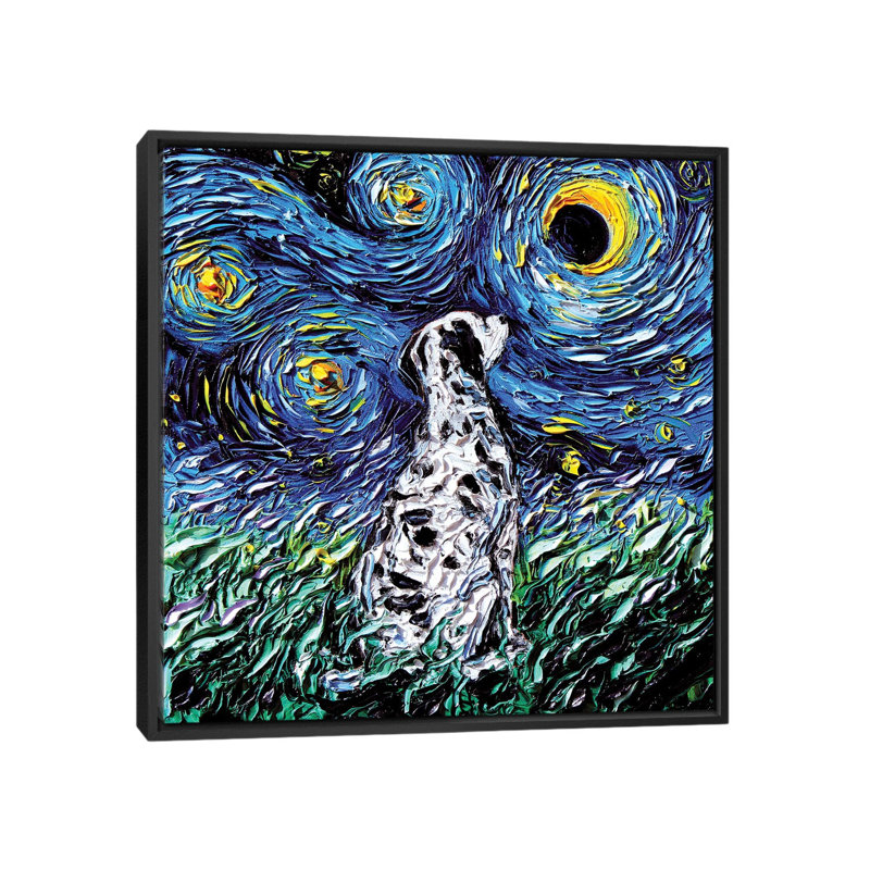 «Dalmatian Night» par Aja Trêves - reproduction d'art, H 12 po x l 12 po x P 1,5 po, Toile avec cadre noir, Pas de tapis