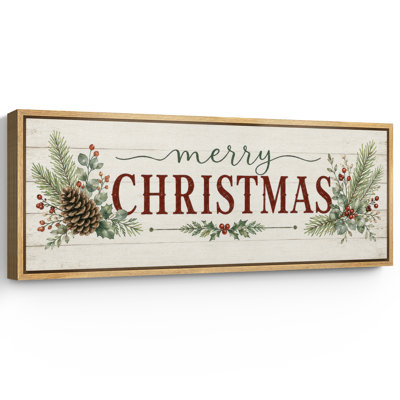 Merry Christmas Holiday Greenery Sign Rustic Seasonal Decor Extra Large Pictures Framed Canvas Print Wall Art