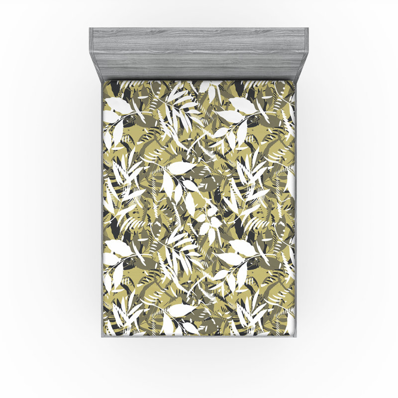 Drap-housse Ambesonne, Drap-housse de taille double, Blanc, vert olive pâle / floral
