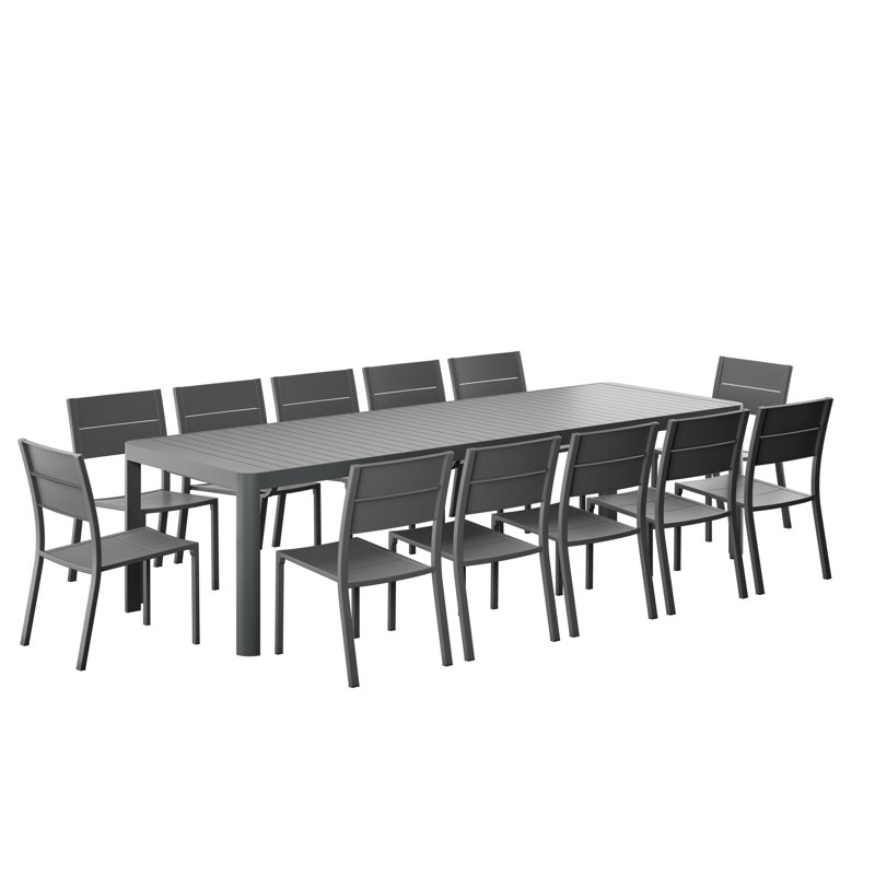Amazonia Milky Extendable Outdoor Patio Aluminum Dining Set, 12