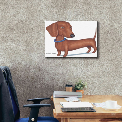 «Brown Dachshund Blue Collar» par Danny Gordon, reproduction d'art sur toile