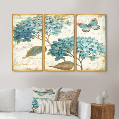 «Butterfly Blue Garden I», ensemble d'art mural sur toile encadré traditionnel