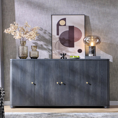 Curved Buffet Cabinet,  Large Sideboard Buffet Storage Cabinet with 4 Doors and Shelves, Modern Coffee Bar Station Wood Kitchen Table