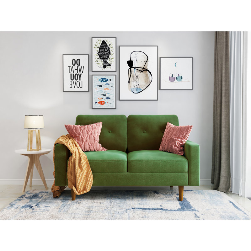 58'' Velvet Loveseat, Olive Green Velvet 