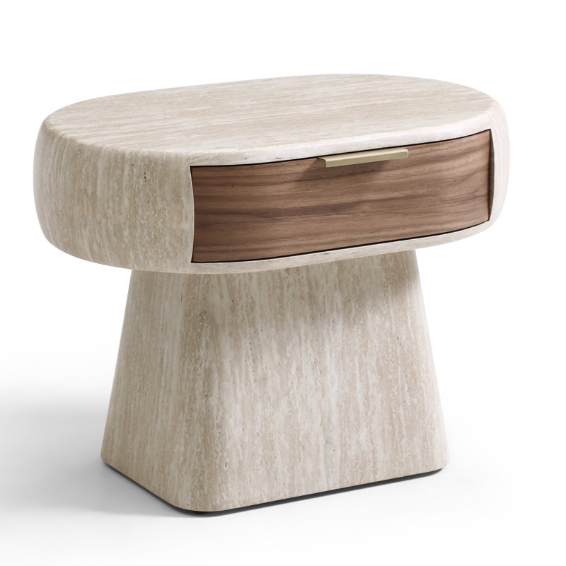 Table de chevet piédestal moderne avec tiroir en noyer