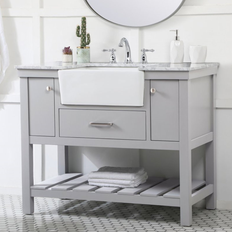 Pelaghia 42'' Single Bathroom Vanity with Marble Top, Gray