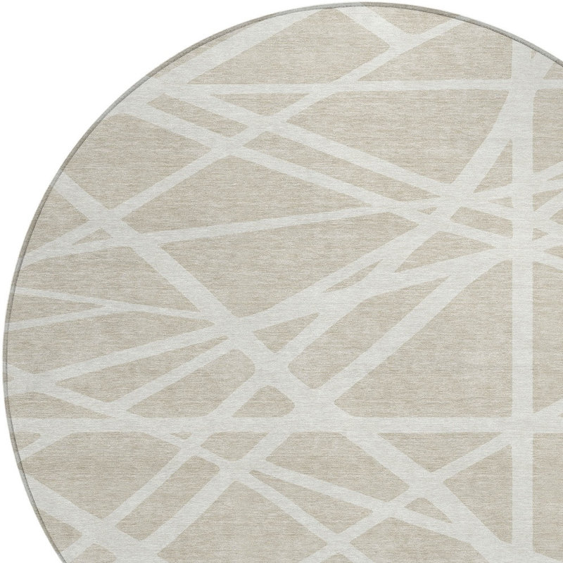HomeRoots 8' Beige And Ivory Round Geometric Washable Indoor Outdoor ...