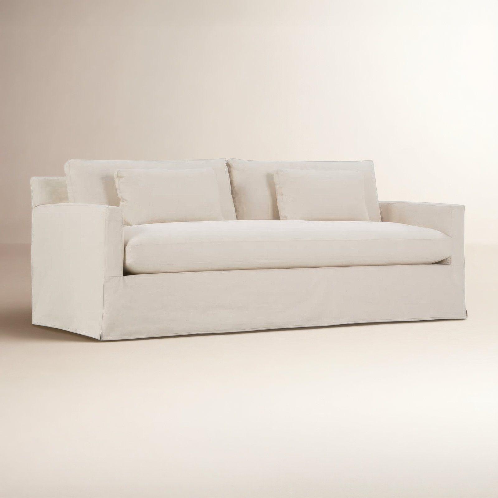 Sylvie Extra Long Sofa (Bench Cushion), Champagne Cotton Blend, 35" H x 100" W x 39" D