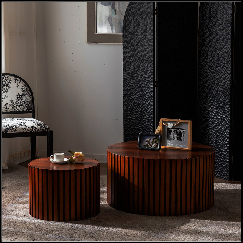 Round Wood Coffee Table for Small Space Living, No Assembly Required, Handcrafted and Durable, Walnut