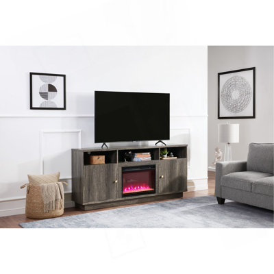 Console de meuble télé avec chauffeur, éclairage DEL, armoires, tablettes l 70 po Ambrogio