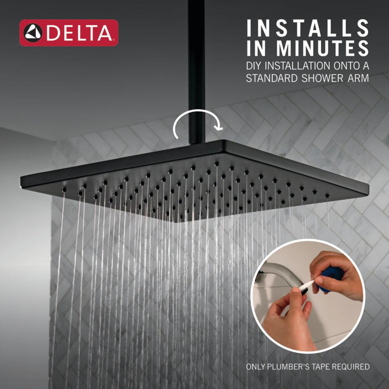 Delta 12-inch Single-Spray Raincan Shower Head, Matte Black