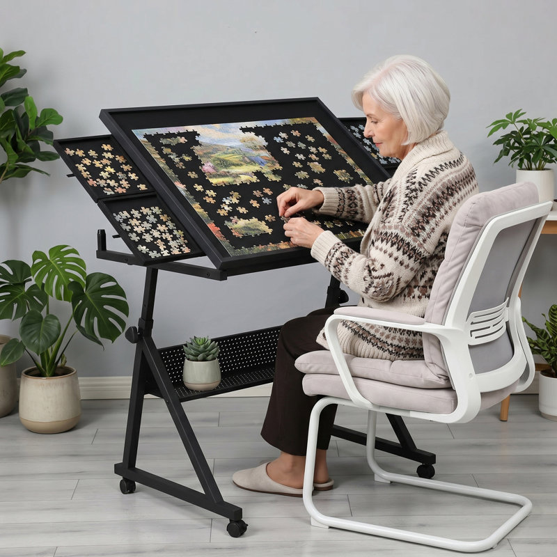 Table de casse-tête de 1 500 pièces réglable en hauteur et en angle avec 4 plateaux de rangement
