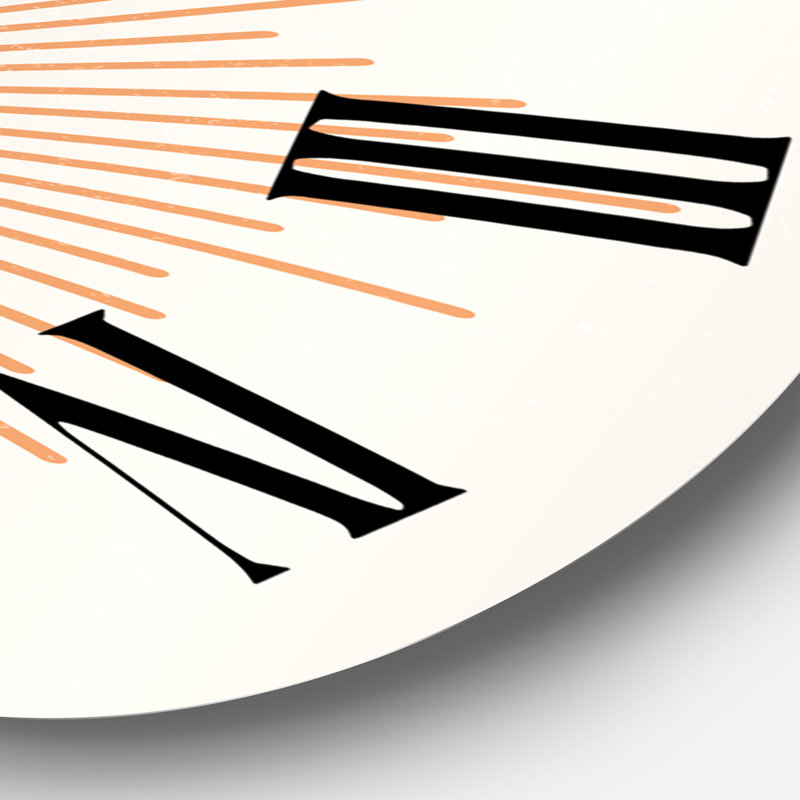 Horloge murale moderne Minimalist Bright Shining Orange Sun Rays III, Surdimensionné