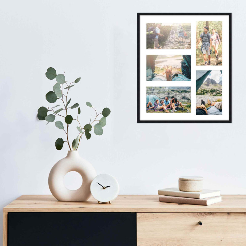 Wood Picture Frame with Mat, 4" x 6", 12" x 14", Black/White