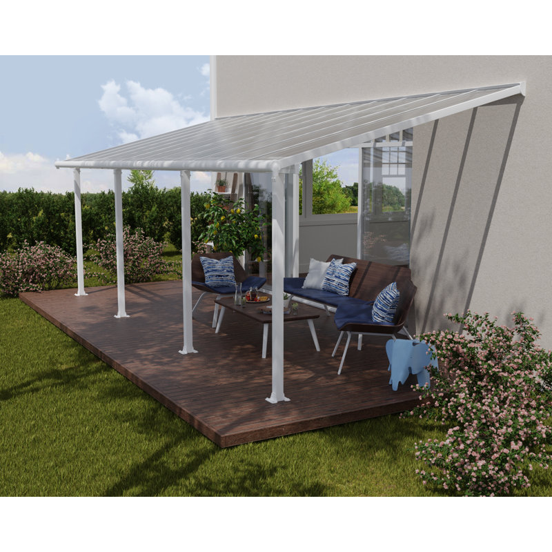 Palram - Canopia Olympia 9' 8" D x 24' W Polycarbonate Aluminum Stationary Patio Awning White, 10' H x 24' W x 10' D, White