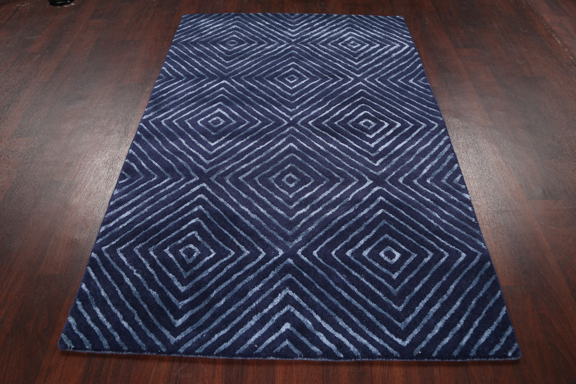 George Oliver Handmade Tufted Wool/Silk Navy Rug | Wayfair