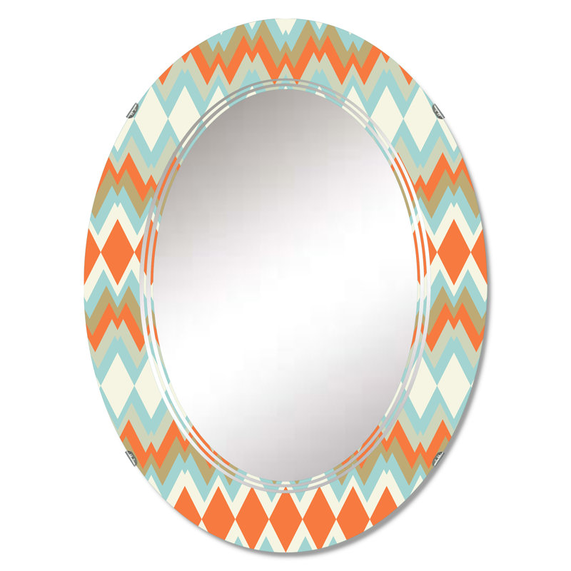 Miroir mural à motif zigzag en bleu et orange, 36 po x 24 po
