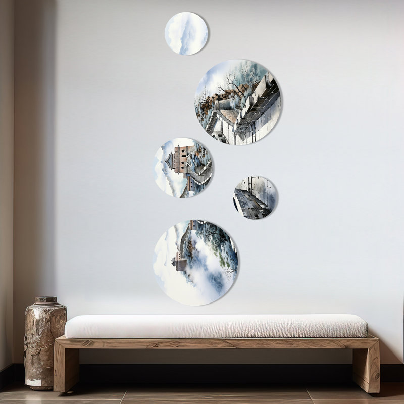 Grande muraille de Chine paysage II - ensemble d'art mural rond en porcelaine de Chine 5