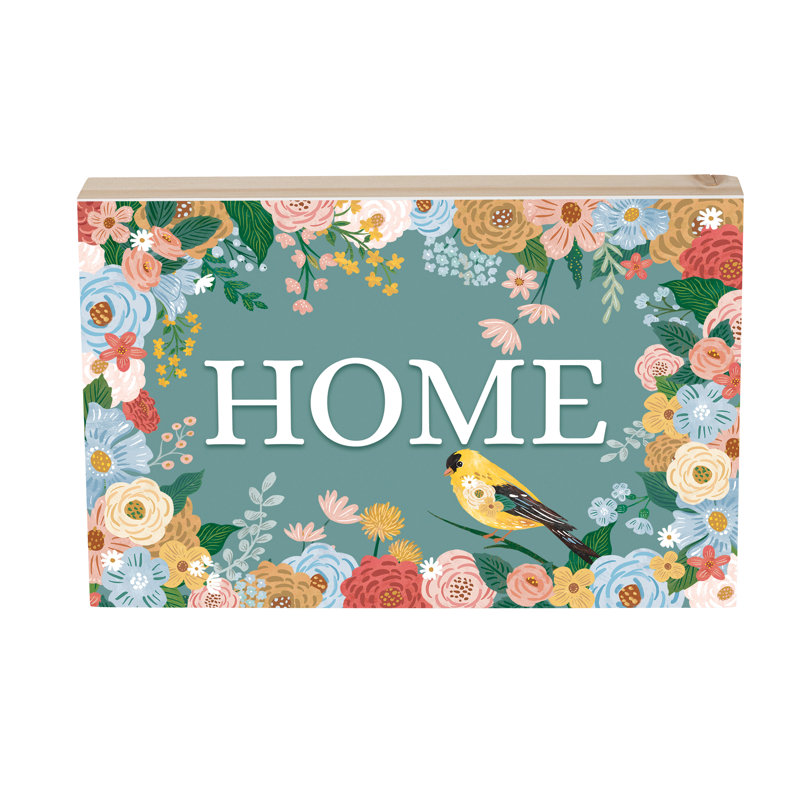 What She Shed Table Decor Wood Plock "Home" Floral Bird, 12"L x 8"H
