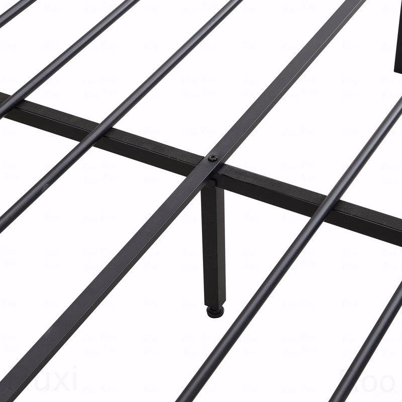 Base de lit plateforme double en métal, tête de lit tapissier, USB, rangement