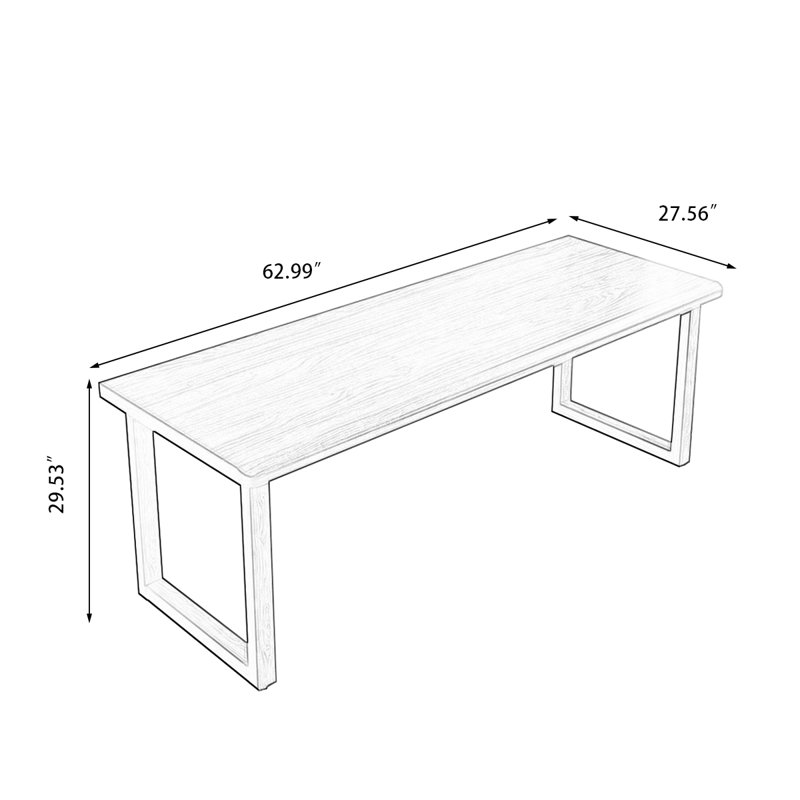 Noyer noir rectangulaire en bois massif avec bureau, H 29,53 po x l 62,99 po x P 27,56 po, Noir noyer