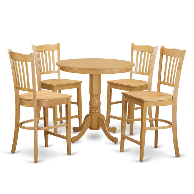 5 Piece Counter Height Dining Table Set Includes a Round Kitchen Table with Pedestal and 4 Dining Chairs, Oak, Oak