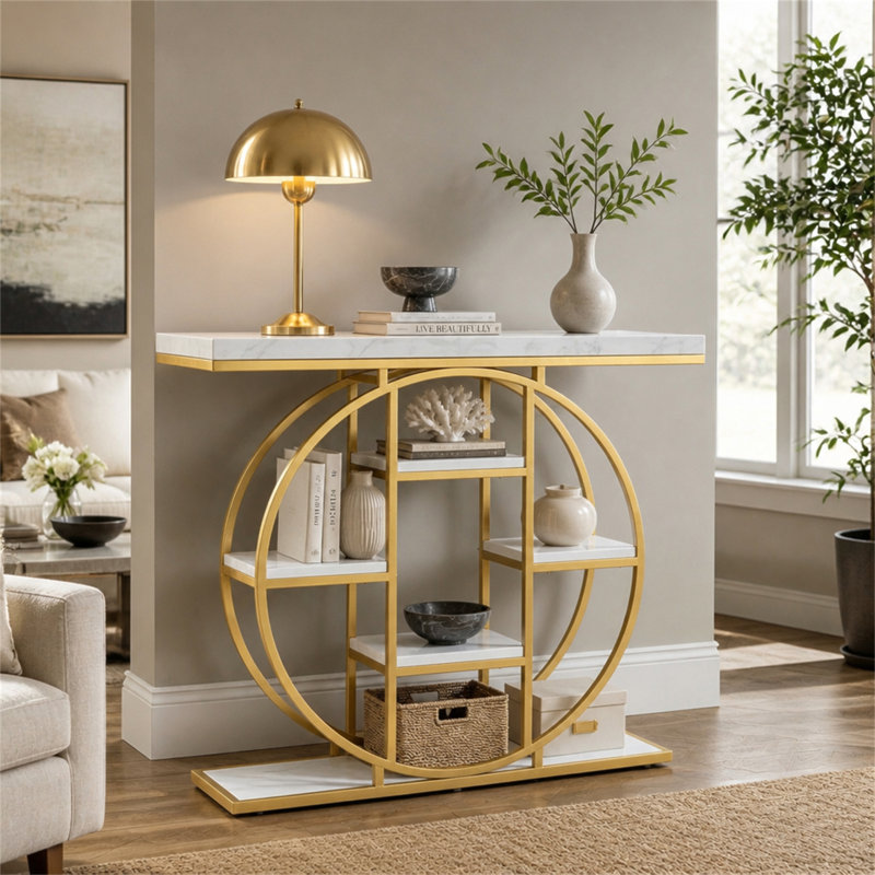Table de canapé moderne, console chic avec tablettes à plusieurs niveaux, table d'entrée polyvalente, console de rangement, table d'appoint (seulement 1 console)