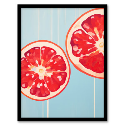 Juicy Red Pomegranate Oil  Bright Blue Kitchen 1 Piece Single Picture Frame Wall Art