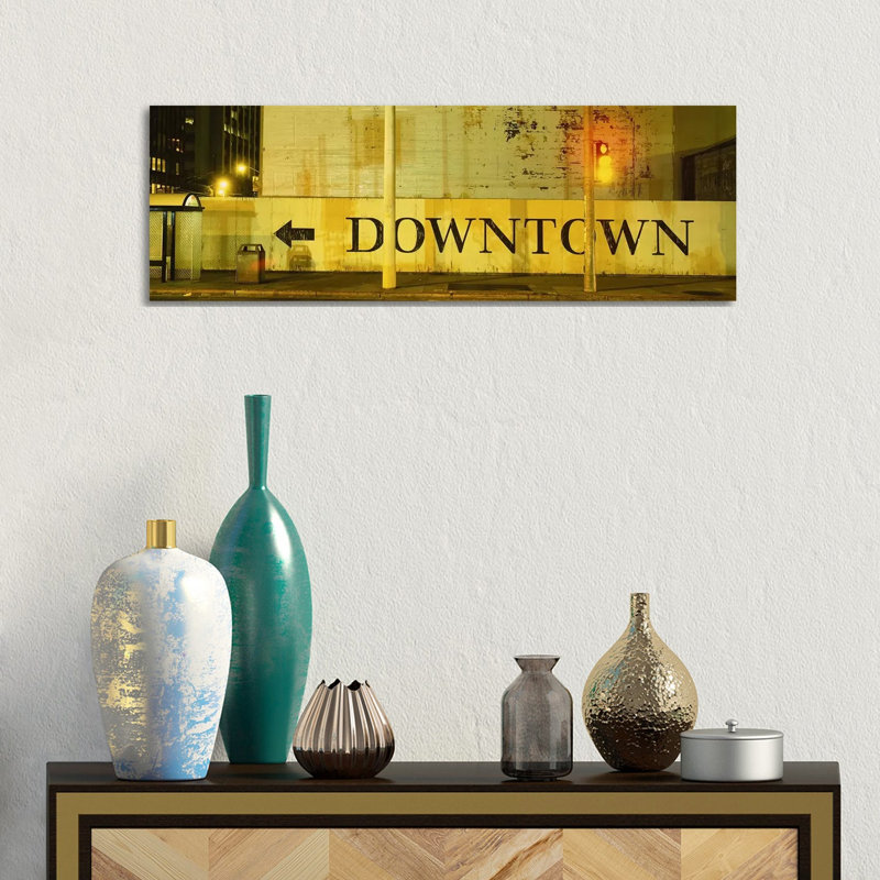 Downtown Sign Printed On A Wall, San Francisco, California, USA - Wrapped Canvas Panoramic Print
