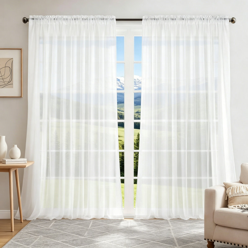 Voile blanc uni avec passe-tringle, L 100 po x L 84 po