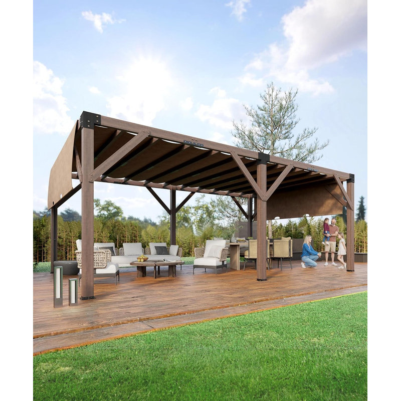 12x20 FT Cedar Pergola with Adjustable Canopy, Solid Wood Structure for Deck, Garden & Backyard