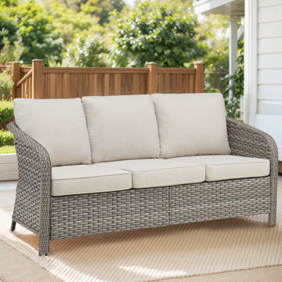 Extérieur 73,7 po Pe 3 sièges, coussins beiges profonds, tissé à la main, structure en acier thermolaqué, - Design ergonomique des housses, extérieur toutes saisons, coussin