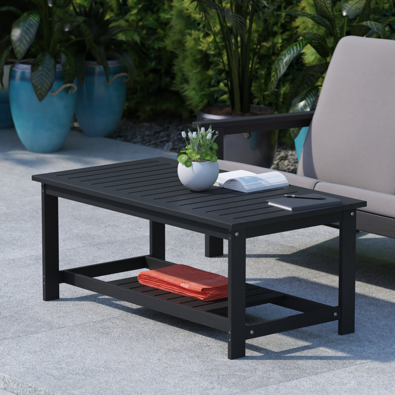 Zeilin Indoor/Outdoor Poly Resin 2-Tier Adirondack Coffee Table, Black