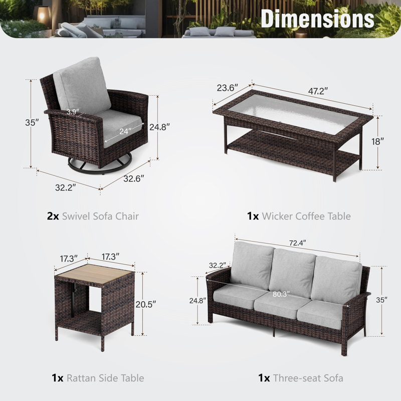 Outdoor Wicker Patio Conversation Furniture Set, Light Gray, No
