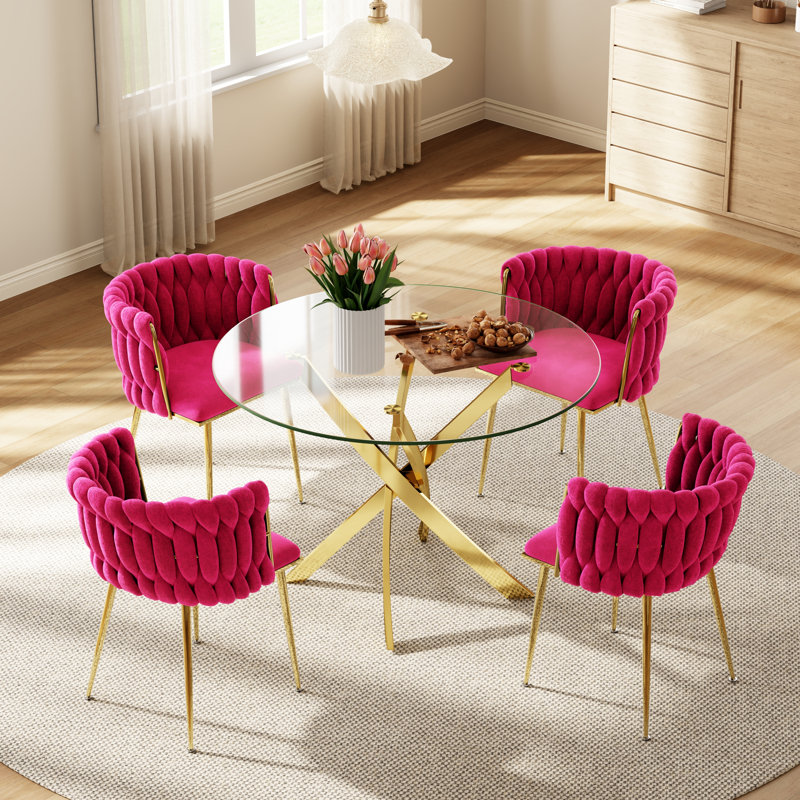 Table de salle à manger Azaryah, Rose rouge, H 29,5 po x L 36 po x l 36 po