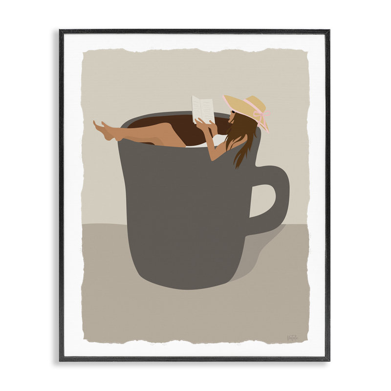 «Morning Coffee & Woman», estampe numérique de Natalie Carpentieri, H 14 po x l 11 po, Giclée encadrée noir minuit